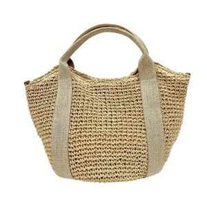 HAT ATTACK Glimmer Handheld Straw Metallic Handbag Purse Natural/Gold